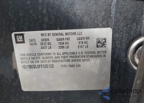 2015 Chevrolet Malibu Ls z USA, uszkodzony, nr VIN 1G11B5SL8FF305120